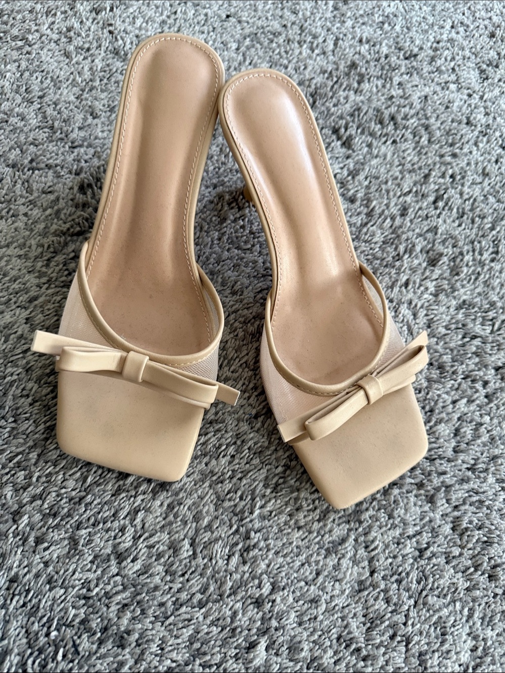Amazon Cream Bow Square-Toe Slip-On Mules